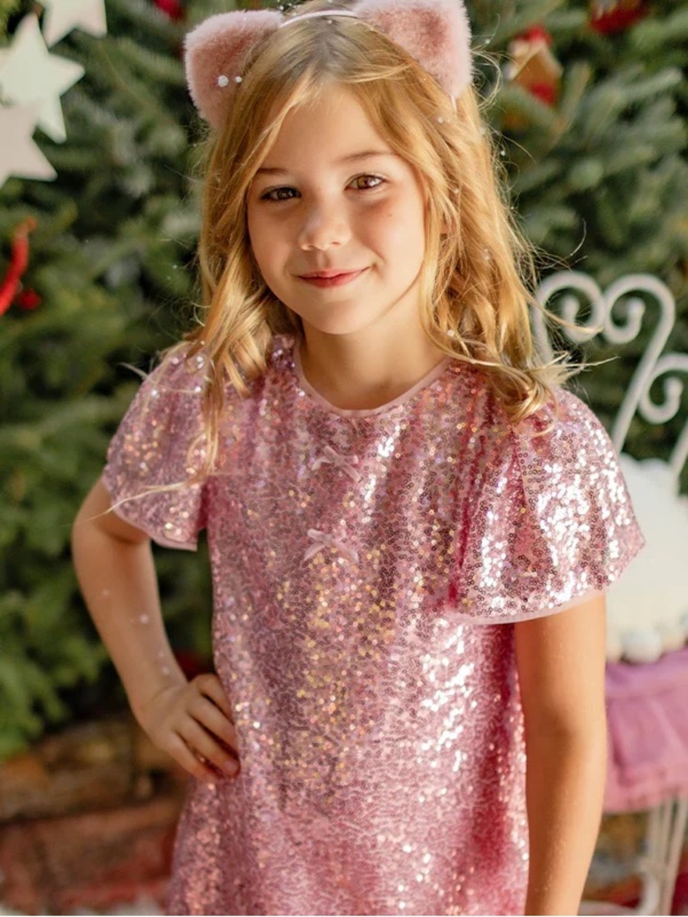 Girls' Sequin Pink Party Dress - Sparkle Short-Sleeve Formal